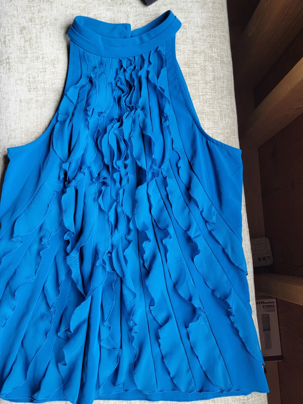 Kenar Teal Blue Sleeveless Halter Top with Ruffle Detail